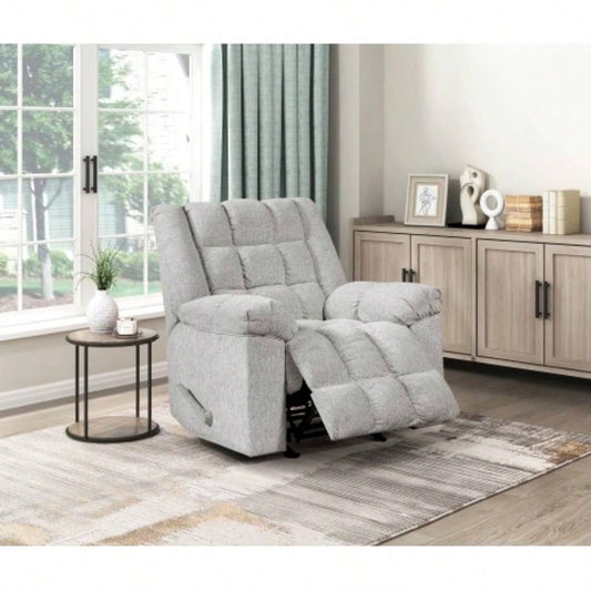 Gentle Rocking Motion Reclining Chair 1pc Light Gray Chenille Upholstery Ultra Comfort Living Room Furniture