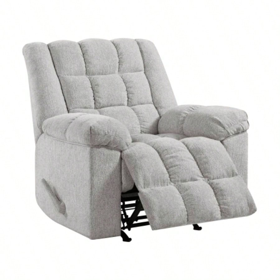 Gentle Rocking Motion Reclining Chair 1pc Light Gray Chenille Upholstery Ultra Comfort Living Room Furniture