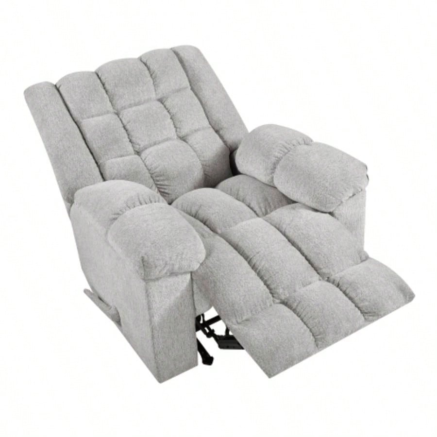 Gentle Rocking Motion Reclining Chair 1pc Light Gray Chenille Upholstery Ultra Comfort Living Room Furniture