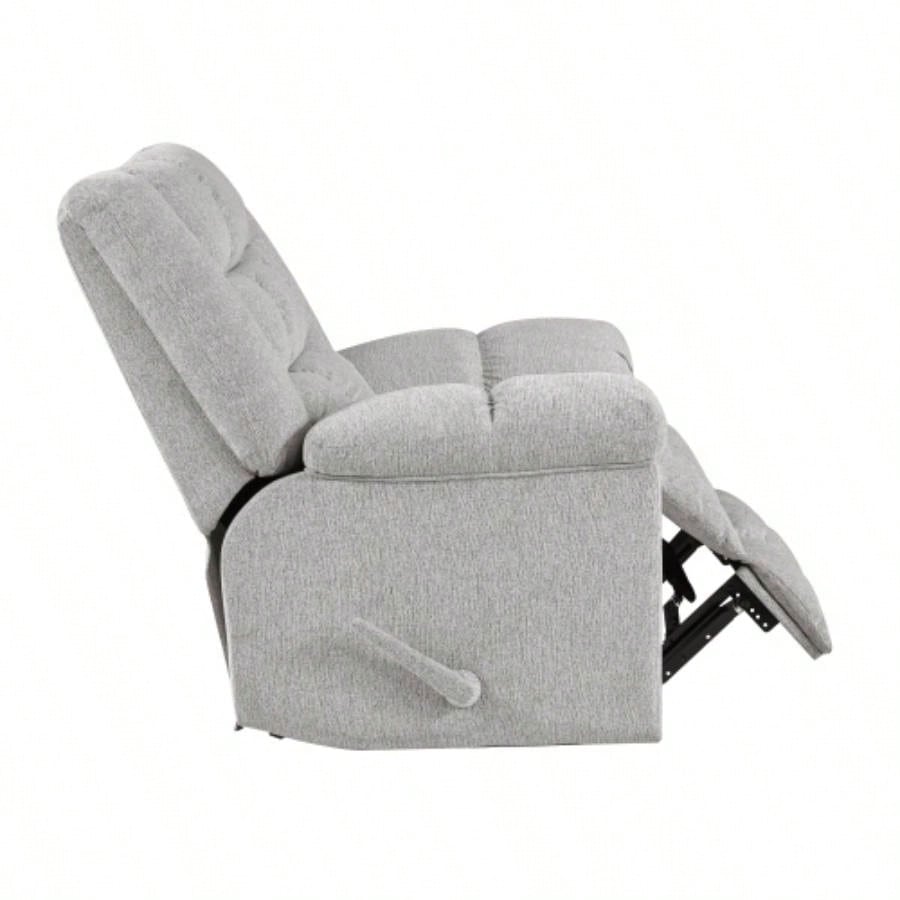 Gentle Rocking Motion Reclining Chair 1pc Light Gray Chenille Upholstery Ultra Comfort Living Room Furniture