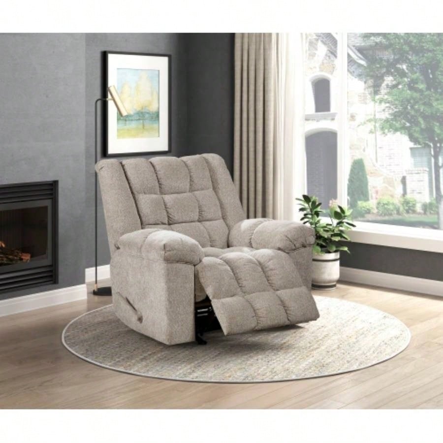 Gentle Rocking Motion Reclining Chair 1pc Light Gray Chenille Upholstery Ultra Comfort Living Room Furniture