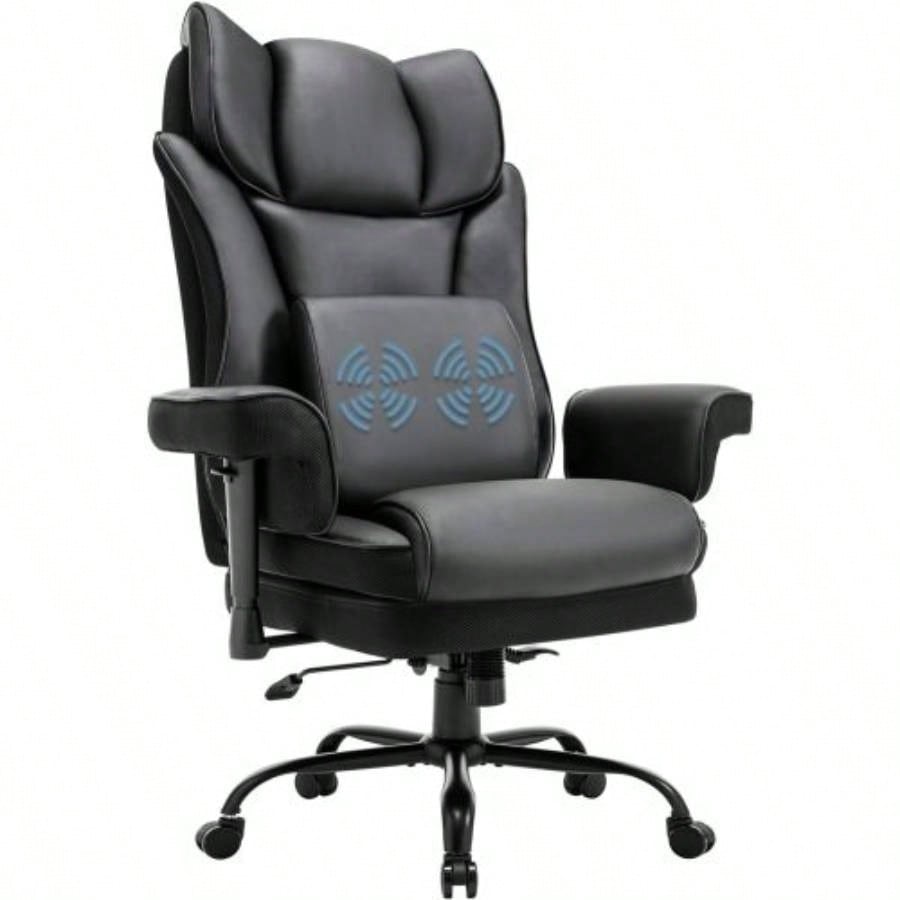 High Back Office Chair, 400lbs Rocking Desk Chair, Ergonomic Executive Office Chair with Adjustable Padded Armrest and Massage Lumbar Support, Adjustable Height Chair Black
