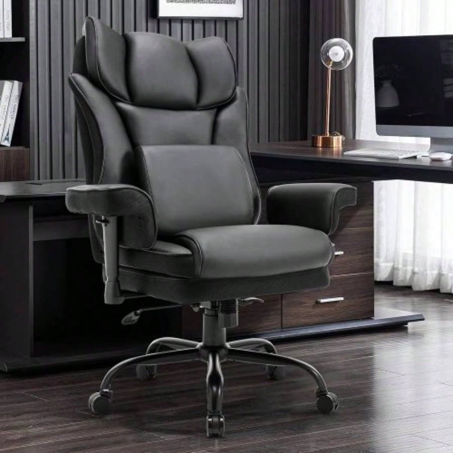 High Back Office Chair, 400lbs Rocking Desk Chair, Ergonomic Executive Office Chair with Adjustable Padded Armrest and Massage Lumbar Support, Adjustable Height Chair Black