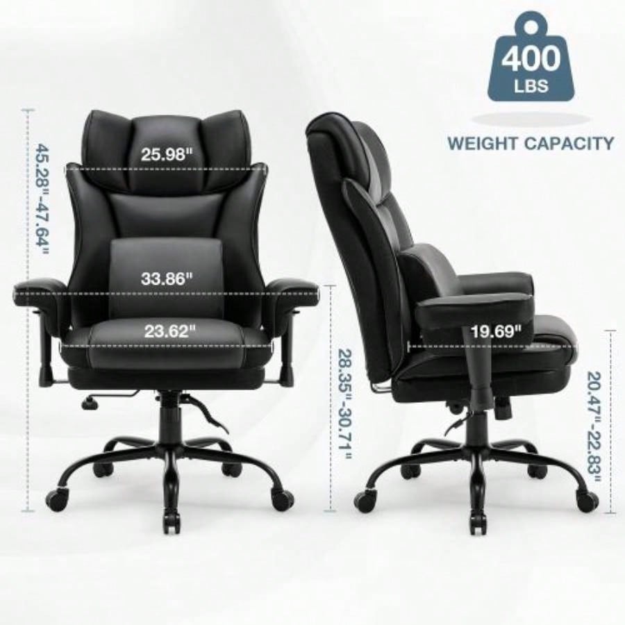 High Back Office Chair, 400lbs Rocking Desk Chair, Ergonomic Executive Office Chair with Adjustable Padded Armrest and Massage Lumbar Support, Adjustable Height Chair Black