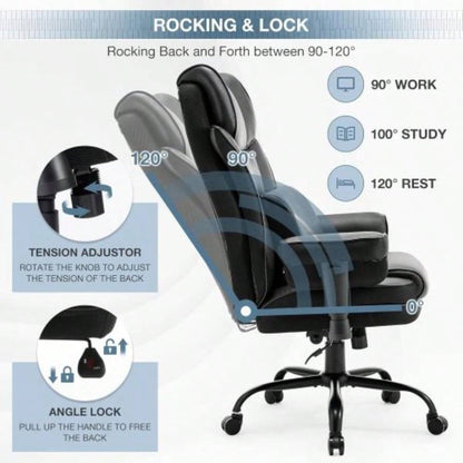 High Back Office Chair, 400lbs Rocking Desk Chair, Ergonomic Executive Office Chair with Adjustable Padded Armrest and Massage Lumbar Support, Adjustable Height Chair Black