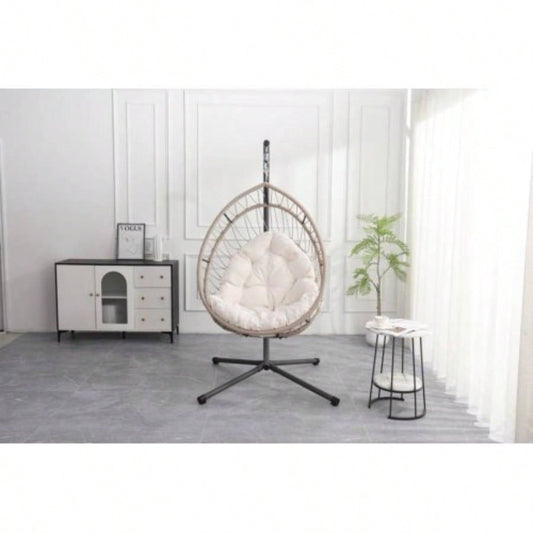 Outdoor - shaped Hanging Chair with Stand, Patio - shaped Swing Chair, Indoor Rocking Chair, Outdoor Hammock - shaped Chair, Beige