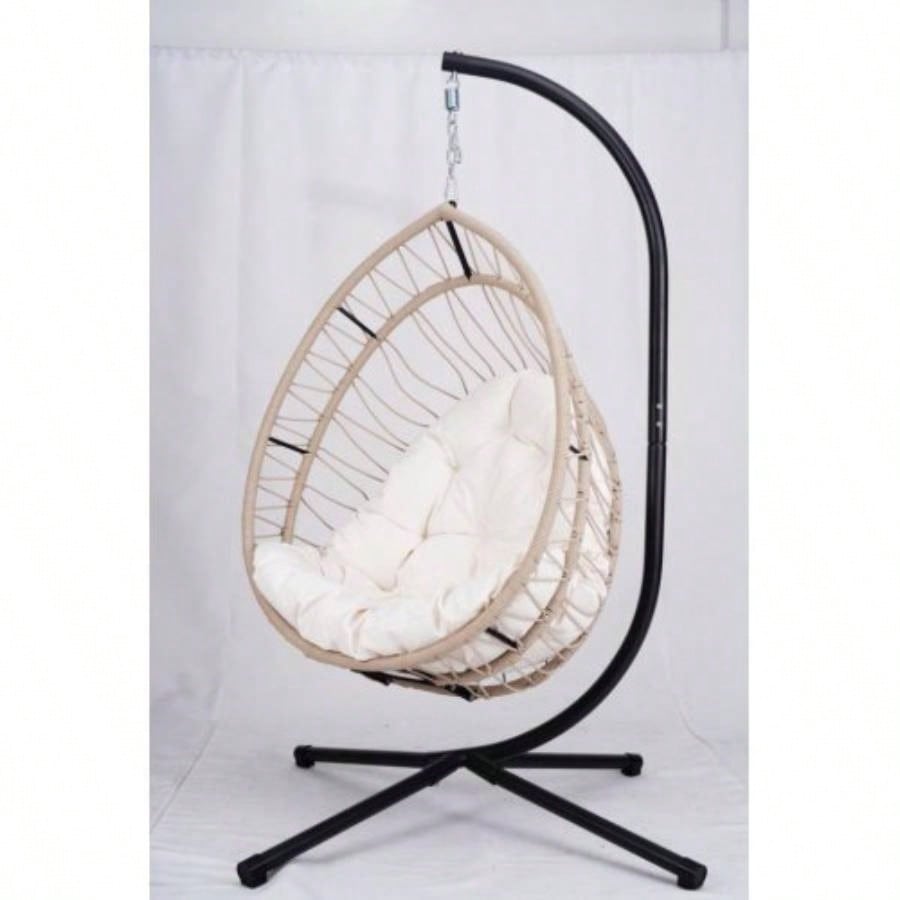 Outdoor - shaped Hanging Chair with Stand, Patio - shaped Swing Chair, Indoor Rocking Chair, Outdoor Hammock - shaped Chair, Beige