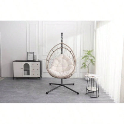 Outdoor - shaped Hanging Chair with Stand, Patio - shaped Swing Chair, Indoor Rocking Chair, Outdoor Hammock - shaped Chair, Beige