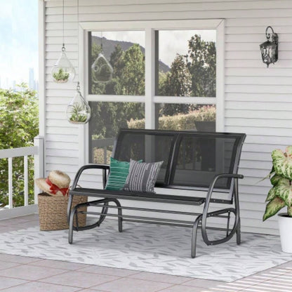 Outsunny 2 - Person Outdoor Glider, Patio Double Swing Rocking Chair Loveseat/ Powder Coated Steel Frame Backyard Garden Porch, Black