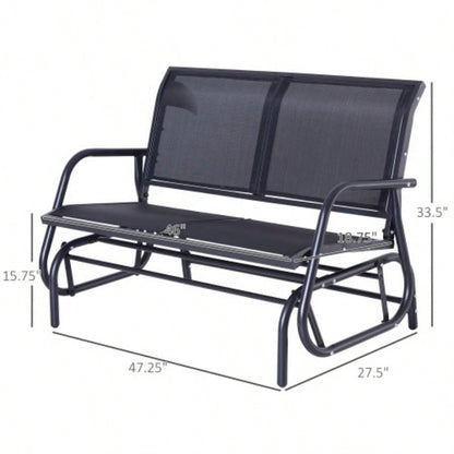 Outsunny 2 - Person Outdoor Glider, Patio Double Swing Rocking Chair Loveseat/ Powder Coated Steel Frame Backyard Garden Porch, Black