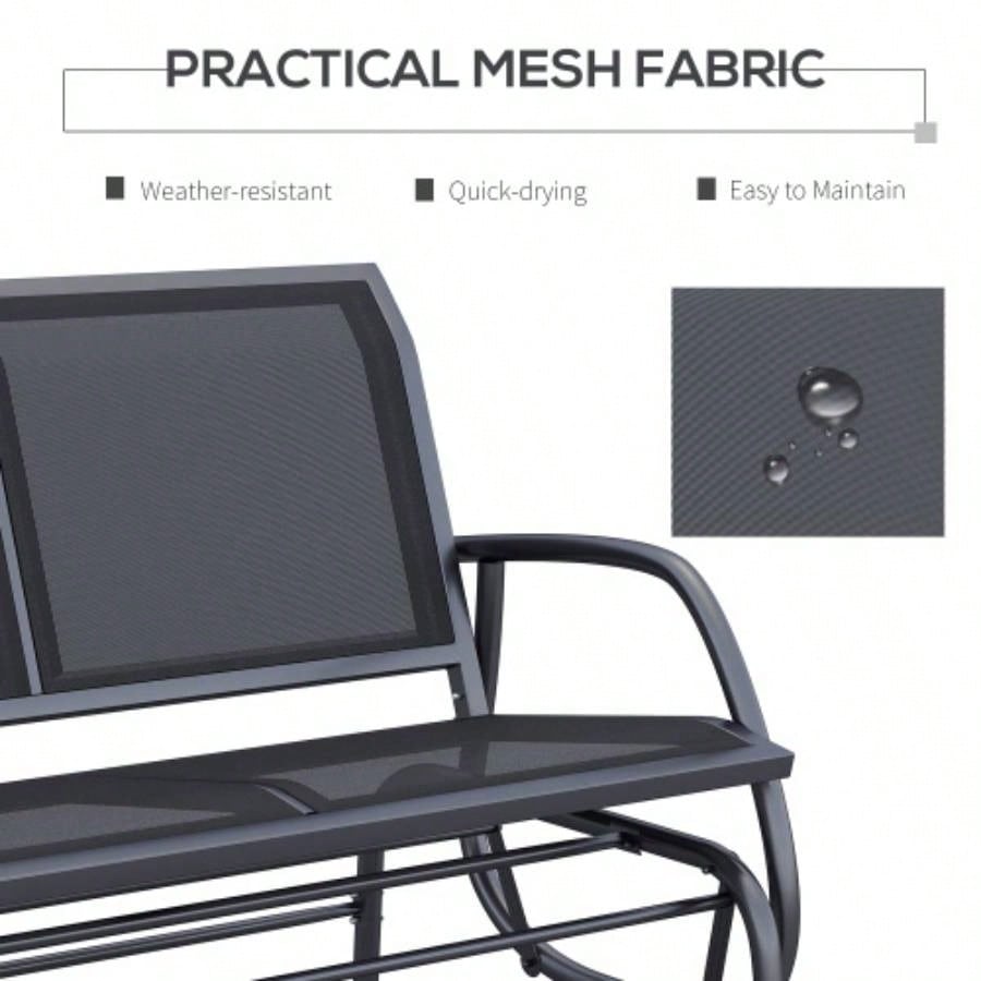 Outsunny 2 - Person Outdoor Glider, Patio Double Swing Rocking Chair Loveseat/ Powder Coated Steel Frame Backyard Garden Porch, Black