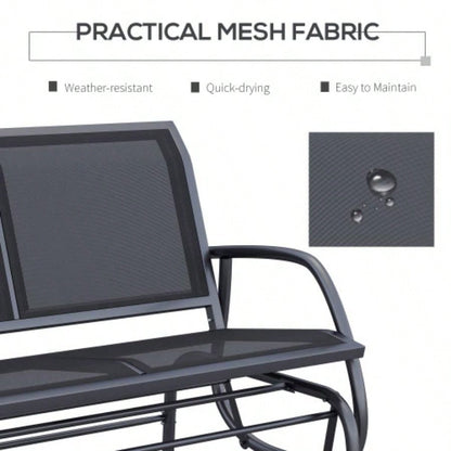 Outsunny 2 - Person Outdoor Glider, Patio Double Swing Rocking Chair Loveseat/ Powder Coated Steel Frame Backyard Garden Porch, Black