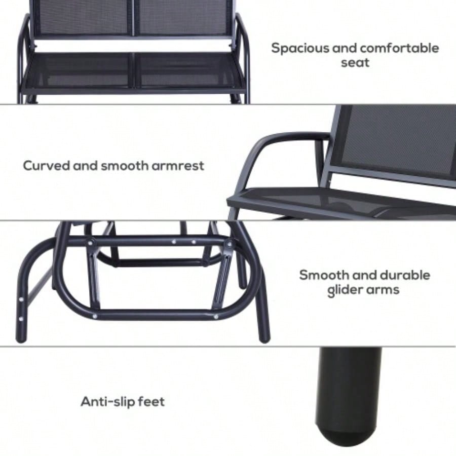 Outsunny 2 - Person Outdoor Glider, Patio Double Swing Rocking Chair Loveseat/ Powder Coated Steel Frame Backyard Garden Porch, Black