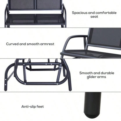 Outsunny 2 - Person Outdoor Glider, Patio Double Swing Rocking Chair Loveseat/ Powder Coated Steel Frame Backyard Garden Porch, Black