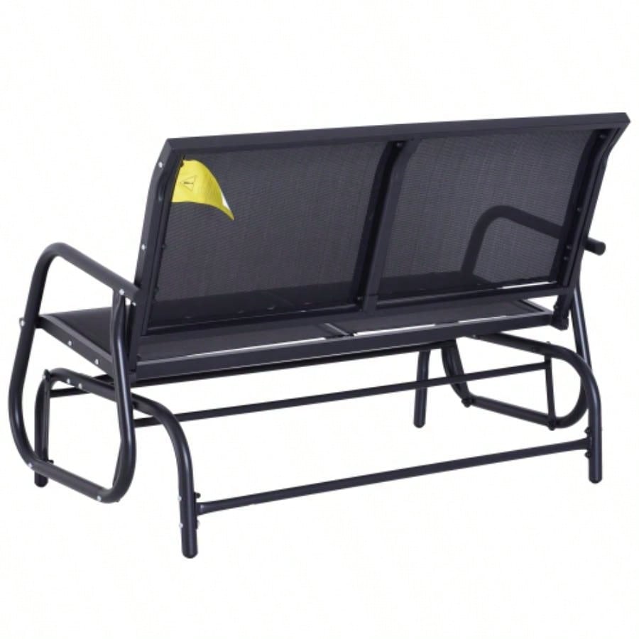 Outsunny 2 - Person Outdoor Glider, Patio Double Swing Rocking Chair Loveseat/ Powder Coated Steel Frame Backyard Garden Porch, Black