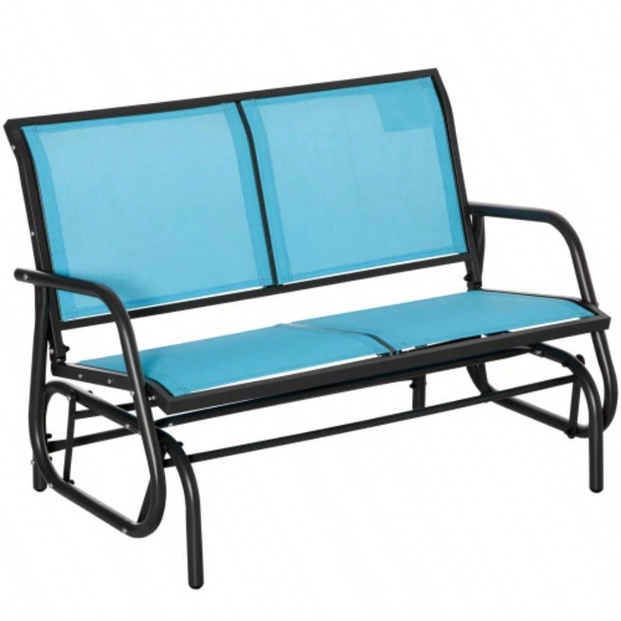 Outsunny 2 - Person Outdoor Glider, Patio Double Swing Rocking Chair Loveseat/ Powder Coated Steel Frame Backyard Garden Porch, Blue