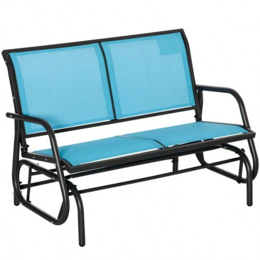 Outsunny 2 - Person Outdoor Glider, Patio Double Swing Rocking Chair Loveseat/ Powder Coated Steel Frame Backyard Garden Porch, Blue