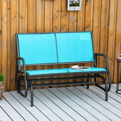 Outsunny 2 - Person Outdoor Glider, Patio Double Swing Rocking Chair Loveseat/ Powder Coated Steel Frame Backyard Garden Porch, Blue
