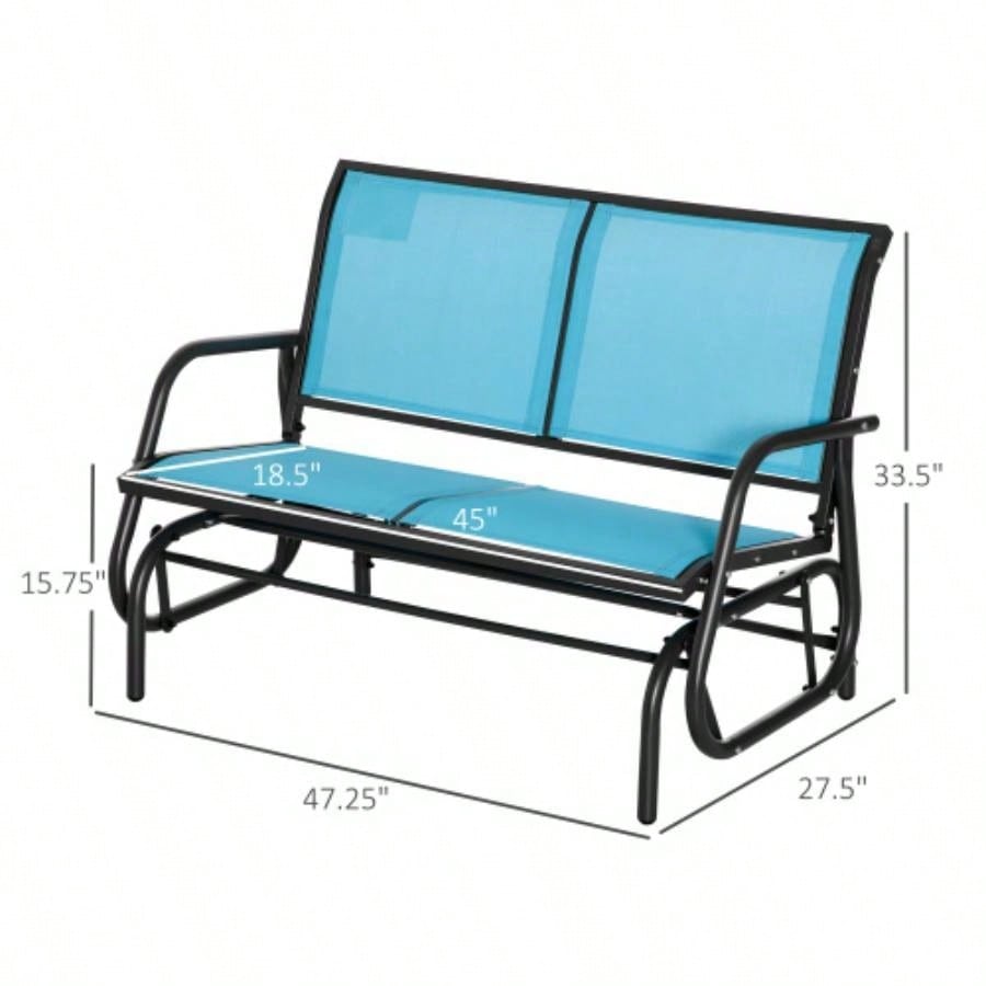 Outsunny 2 - Person Outdoor Glider, Patio Double Swing Rocking Chair Loveseat/ Powder Coated Steel Frame Backyard Garden Porch, Blue