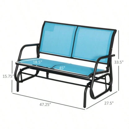 Outsunny 2 - Person Outdoor Glider, Patio Double Swing Rocking Chair Loveseat/ Powder Coated Steel Frame Backyard Garden Porch, Blue
