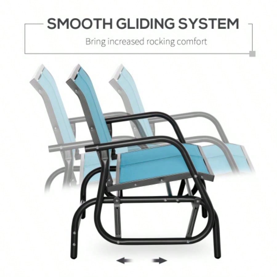 Outsunny 2 - Person Outdoor Glider, Patio Double Swing Rocking Chair Loveseat/ Powder Coated Steel Frame Backyard Garden Porch, Blue