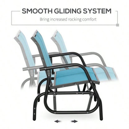 Outsunny 2 - Person Outdoor Glider, Patio Double Swing Rocking Chair Loveseat/ Powder Coated Steel Frame Backyard Garden Porch, Blue