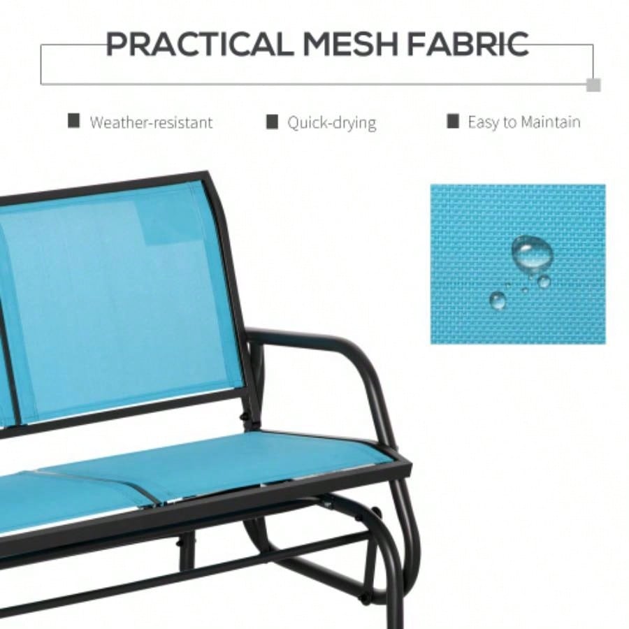 Outsunny 2 - Person Outdoor Glider, Patio Double Swing Rocking Chair Loveseat/ Powder Coated Steel Frame Backyard Garden Porch, Blue