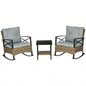 Outsunny 3 Piece Patio Rocking Chair Set, Outdoor Wicker Bistro Set with 2 Cushioned Porch Rockers and 2 Tier Coffee Table Garden, Porch, Backyard, Light Gray