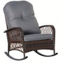 Outsunny Outdoor Wicker Rocking Chair with Wide, Thick, Soft Cushion, Rattan Rocker/Steel Frame, High Weight Capacity Patio, Garden, Backyard,