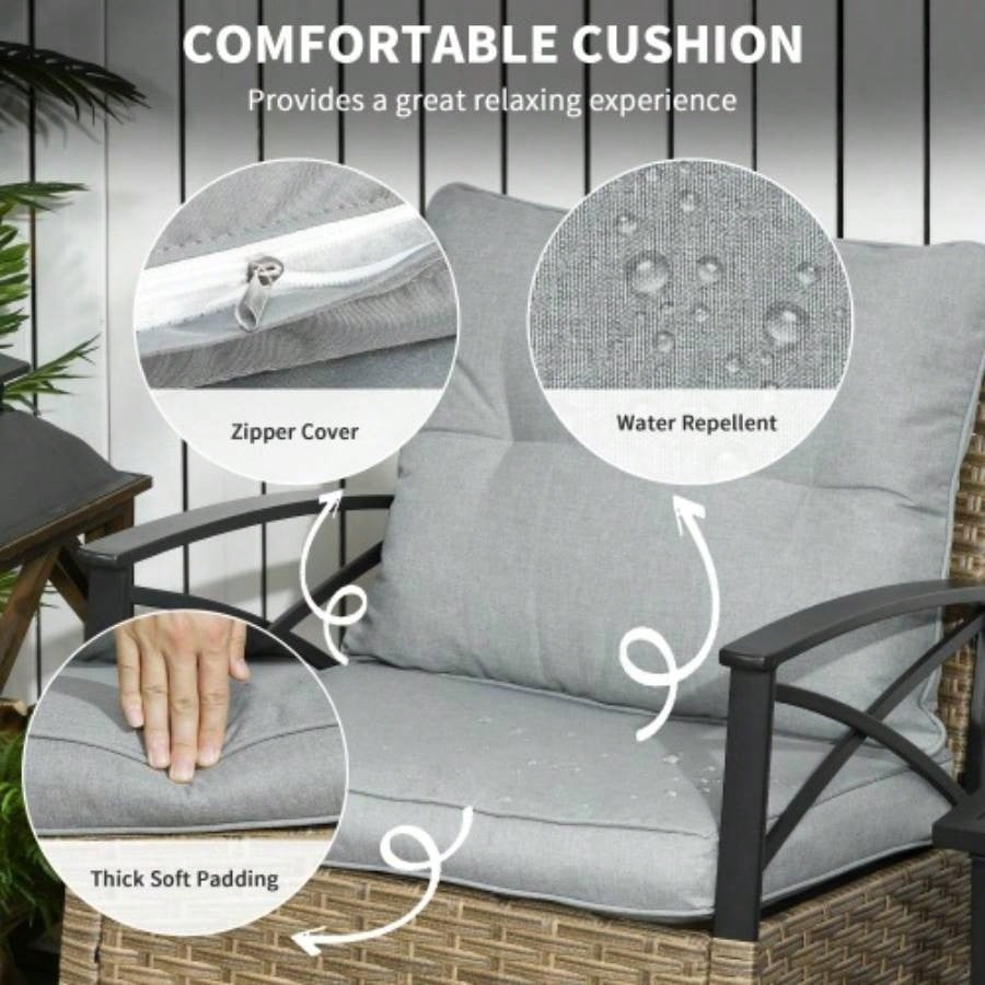 Outsunny 3 Piece Patio Rocking Chair Set, Outdoor Wicker Bistro Set with 2 Cushioned Porch Rockers and 2 Tier Coffee Table Garden, Porch, Backyard, Light Gray