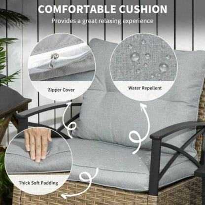 Outsunny 3 Piece Patio Rocking Chair Set, Outdoor Wicker Bistro Set with 2 Cushioned Porch Rockers and 2 Tier Coffee Table Garden, Porch, Backyard, Light Gray