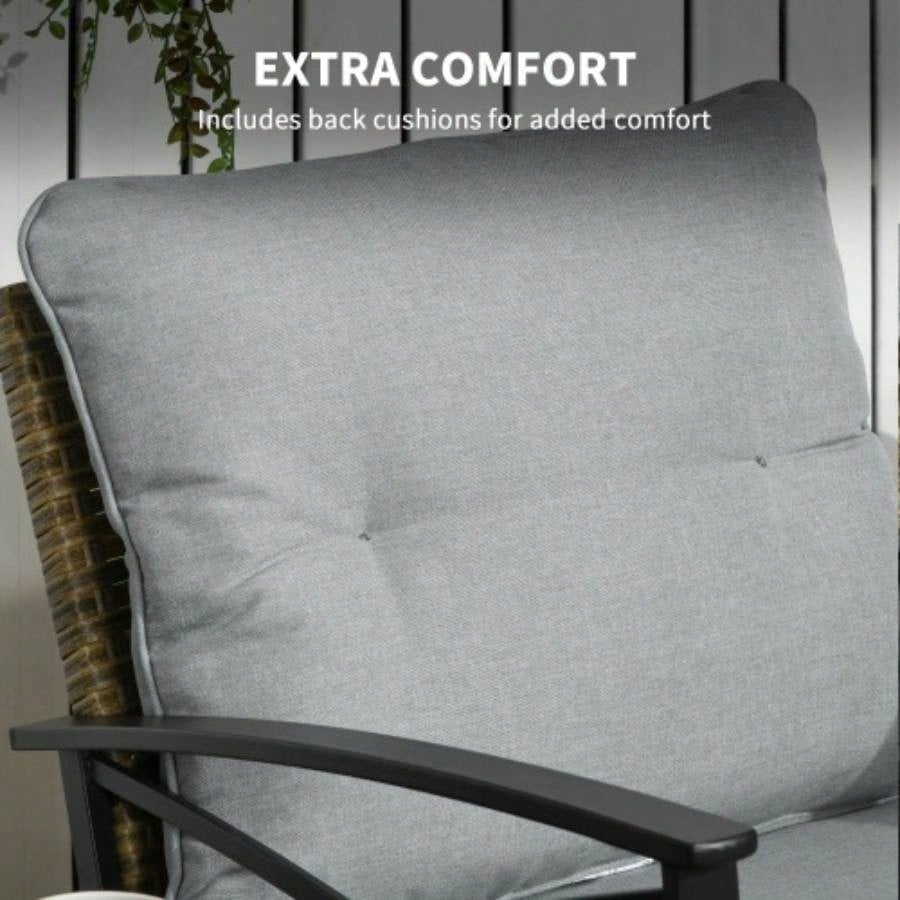 Outsunny 3 Piece Patio Rocking Chair Set, Outdoor Wicker Bistro Set with 2 Cushioned Porch Rockers and 2 Tier Coffee Table Garden, Porch, Backyard, Light Gray