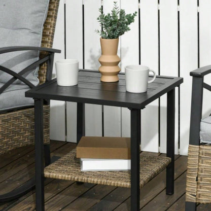 Outsunny 3 Piece Patio Rocking Chair Set, Outdoor Wicker Bistro Set with 2 Cushioned Porch Rockers and 2 Tier Coffee Table Garden, Porch, Backyard, Light Gray