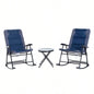 Outsunny 3 Piece Outdoor Patio Furniture Set with Glass Coffee Table 2 Folding Padded Rocking Chairs, Bistro Style Porch, Camping, Balcony, Navy Blue