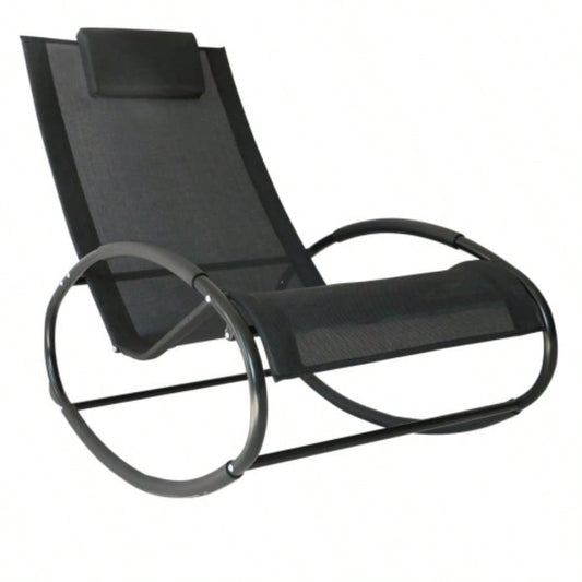 Outsunny Pool Lounger, Outdoor Rocking Lounge Chair Sunbathing, Pool, Beach, Porch with Pillow Cool Mesh, Tanning Rocker, Black