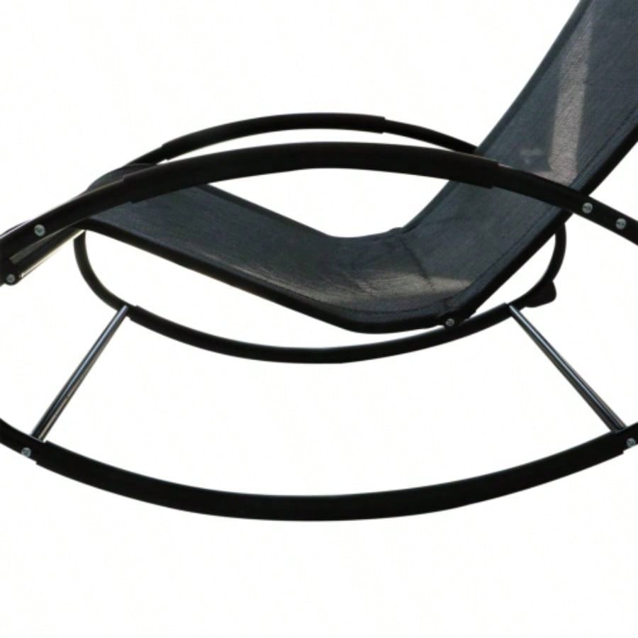 Outsunny Pool Lounger, Outdoor Rocking Lounge Chair Sunbathing, Pool, Beach, Porch with Pillow Cool Mesh, Tanning Rocker, Black