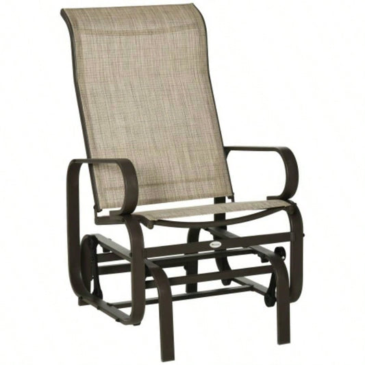 Outsunny Outdoor Glider Chair, Gliders Outside Patio with Smooth Rocking Mechanism and Lightweight Construction Backyard, Tan