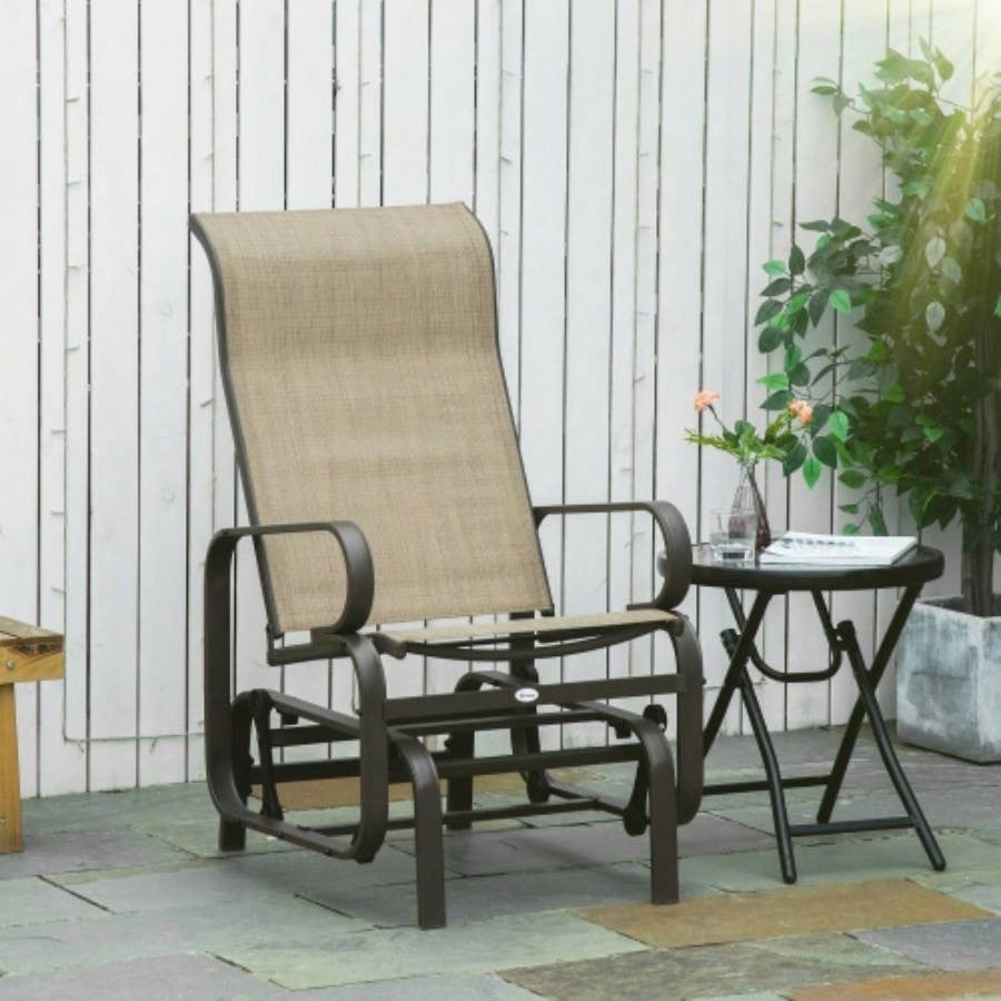 Outsunny Outdoor Glider Chair, Gliders Outside Patio with Smooth Rocking Mechanism and Lightweight Construction Backyard, Tan