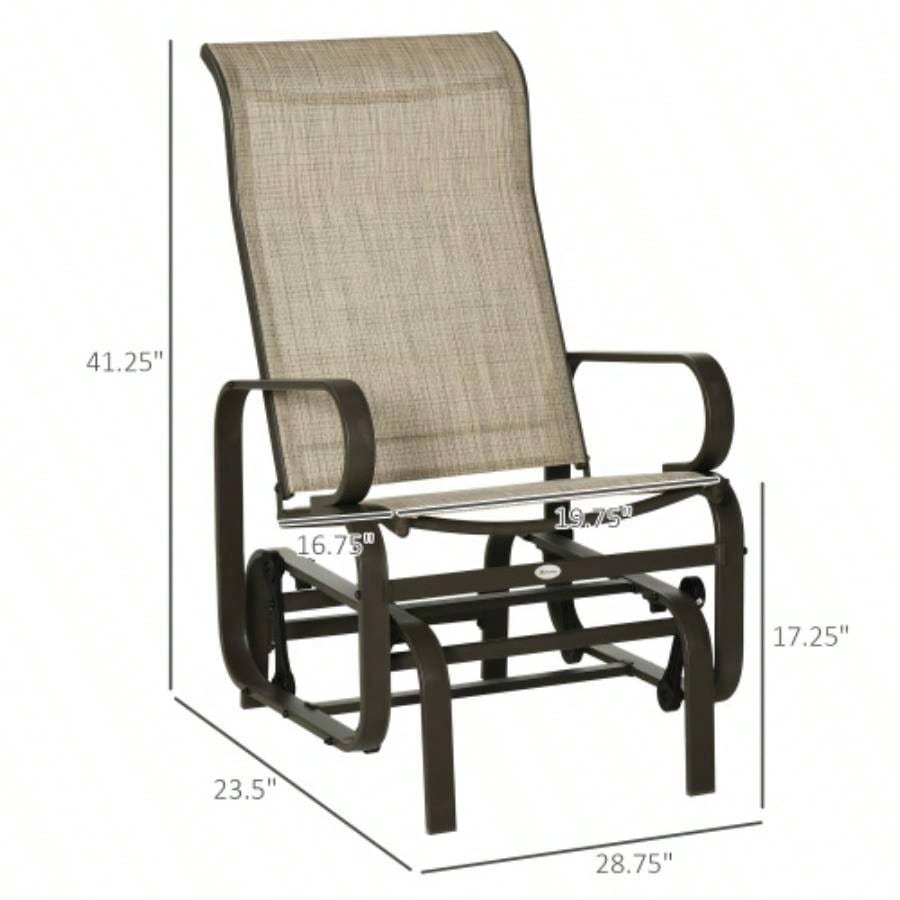 Outsunny Outdoor Glider Chair, Gliders Outside Patio with Smooth Rocking Mechanism and Lightweight Construction Backyard, Tan