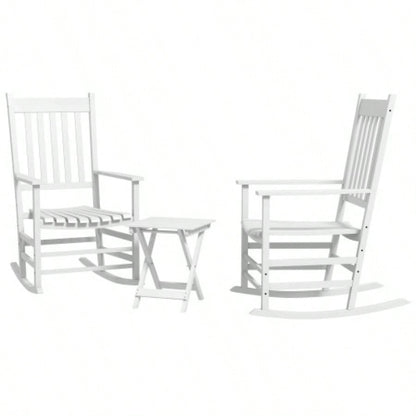 Outsunny Outdoor Rocking Chair Set of 2 with Side Table, Patio Wooden Rocking Chair with Smooth Armrests, High Back Garden, Balcony, Porch, Supports Up to 352 lbs. White