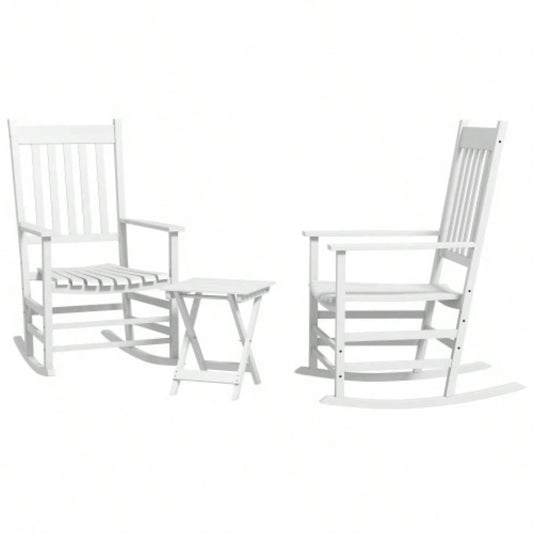 Outsunny Outdoor Rocking Chair Set of 2 with Side Table, Patio Wooden Rocking Chair with Smooth Armrests, High Back Garden, Balcony, Porch, Supports Up to 352 lbs. White