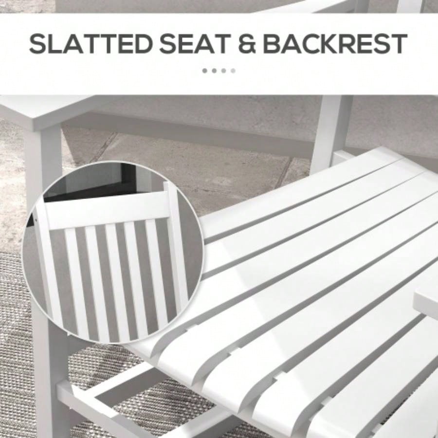 Outsunny Outdoor Rocking Chair Set of 2 with Side Table, Patio Wooden Rocking Chair with Smooth Armrests, High Back Garden, Balcony, Porch, Supports Up to 352 lbs. White