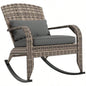 Outsunny Outdoor Wicker Adirondack Rocking Chair, Patio Rattan Rocker Chair with High Back, Cushion, and Pillow Garden, Porch, Balcony, Gray