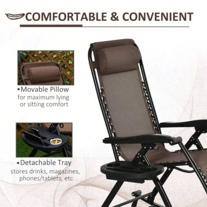 Outdoor Rocking Chairs, Foldable Reclining Zero Lounge Rocker/ Pillow, Cup Phone Holder, Combo Design/ Folding, Brown