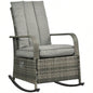 Outsunny Outdoor Rattan Rocking Chair Patio Recliner with Soft Cushions, Adjustable Footrest, 135 Degree Backrest, PE Wicker, Gray