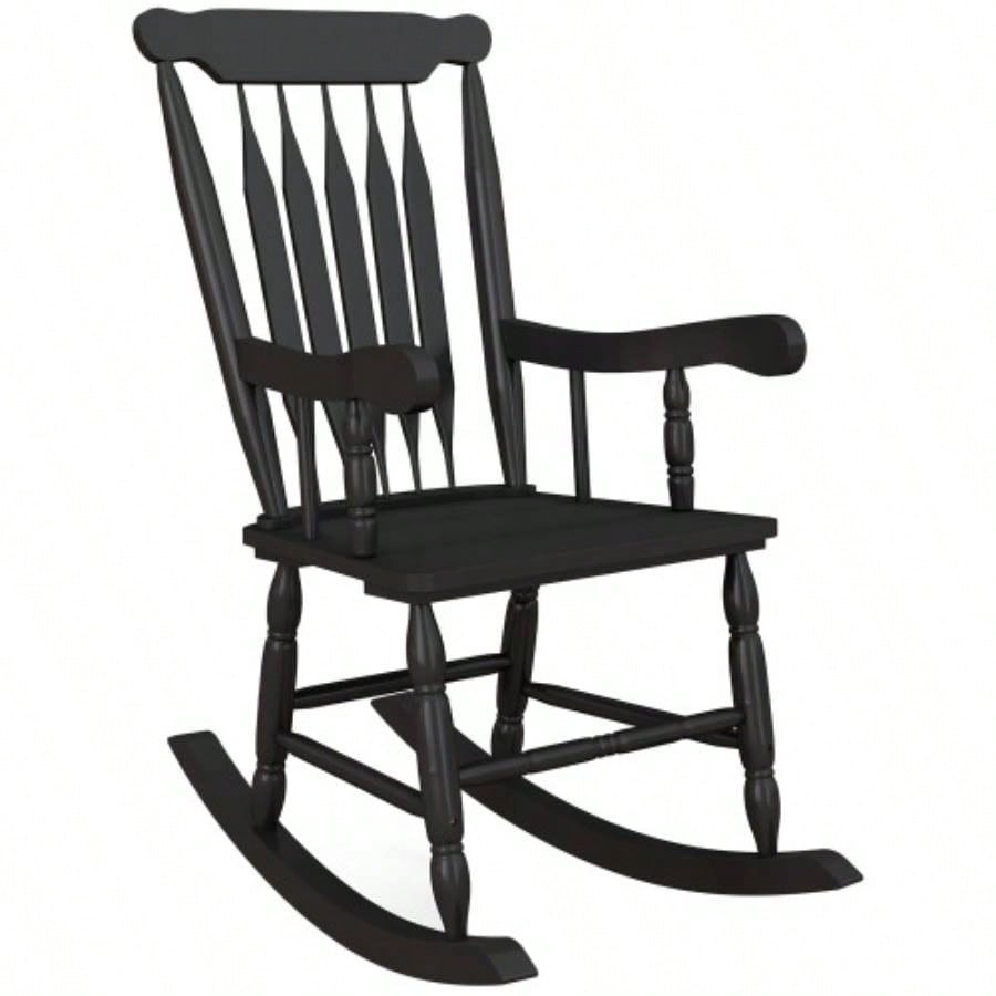 Outsunny Outdoor Wood Rocking Chair, 350 lbs. Porch Rocker with High Back Garden, Patio, Balcony, Black