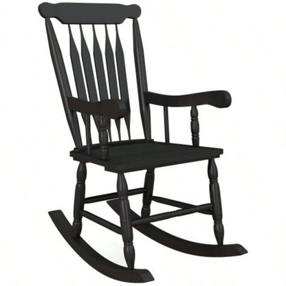 Outsunny Outdoor Wood Rocking Chair, 350 lbs. Porch Rocker with High Back Garden, Patio, Balcony, Black