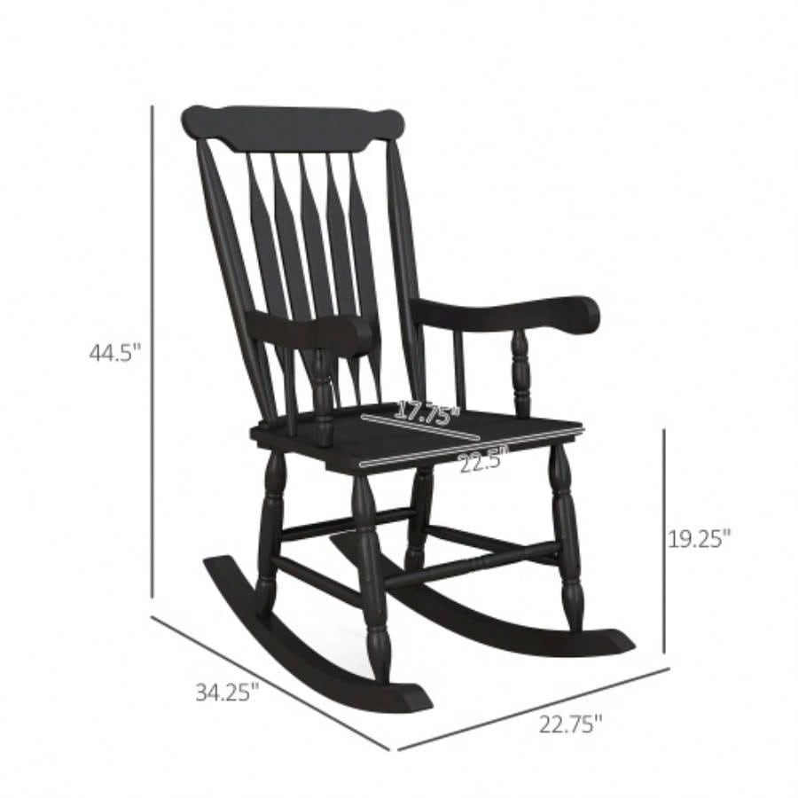 Outsunny Outdoor Wood Rocking Chair, 350 lbs. Porch Rocker with High Back Garden, Patio, Balcony, Black