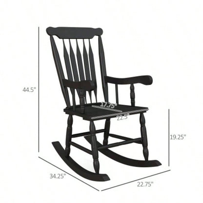Outsunny Outdoor Wood Rocking Chair, 350 lbs. Porch Rocker with High Back Garden, Patio, Balcony, Black