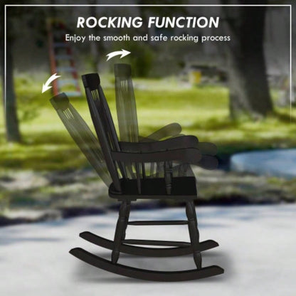 Outsunny Outdoor Wood Rocking Chair, 350 lbs. Porch Rocker with High Back Garden, Patio, Balcony, Black